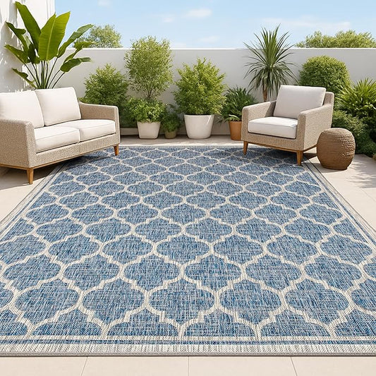 JONATHAN Y Moroccan Trellis Indoor Outdoor Area Rug 3X5 Navy/Gray, Trebol Textured Weave for Backyard, Patio, Porch, Easy-Cleaning, High Traffic, Pet-Friendly, Non-Shedding (SMB109D-3)