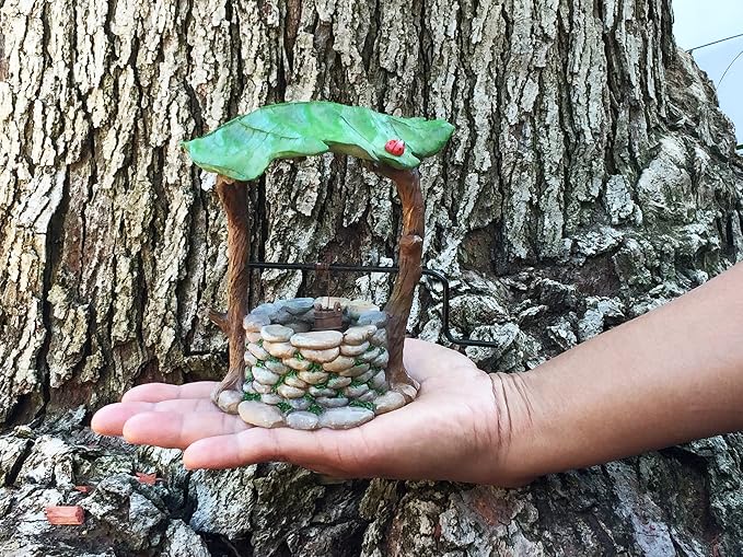 GlitZGlam Miniature Wishing Well with Movable Handle and Water Bucket for Garden Gnomes and Fairies -a Fairy Garden Accessory