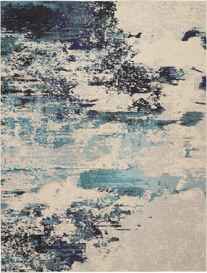 Nourison Home Celestial Ivory Teal Blue 7'10" x 10'6" Area Rug - Easy Clean, Non Shedding, Bed Room, Living Room, Dining Room, Kitchen (8' x 11')