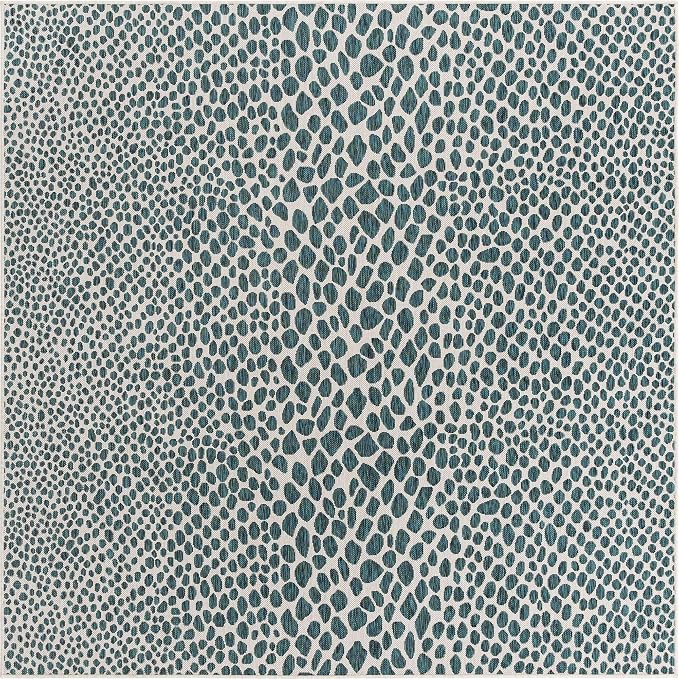 Unique Loom Outdoor Collection Area Rug - Cape Town (7' 10" Square, Teal/ Ivory)