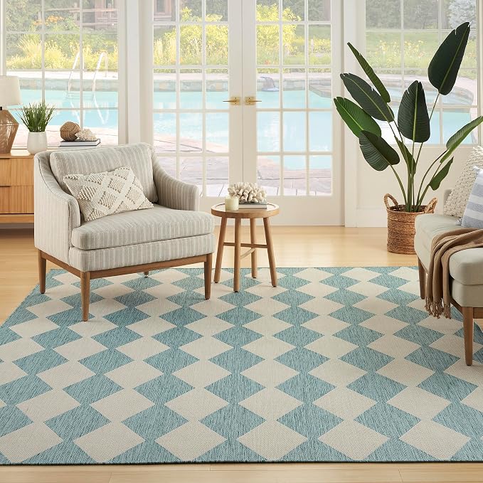 Nourison Home Positano Aqua 5' x 7' Area Rug - Easy Clean, Non Shedding, Bed Room, Living Room, Dining Room, Kitchen (5' x 7')