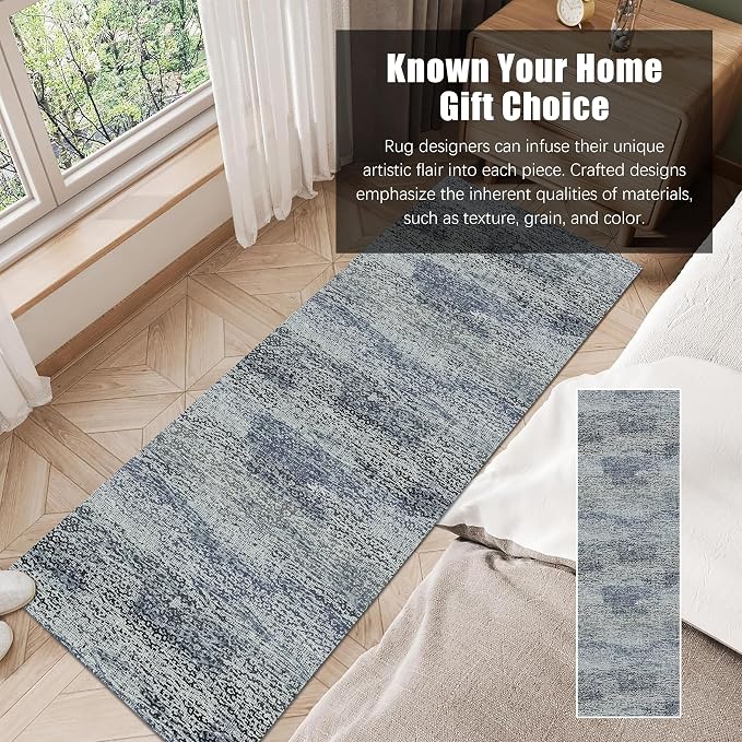 Washable Area Rug - 1/6 Thick - Stain & Water Resistant Non-Slip - Resistant Rug for Living Room, Bedroom, Nursery, Pet & Child Friendly, Vintage Charm Area Rugs (Grey+LightTeal, 2'6'' x 8')