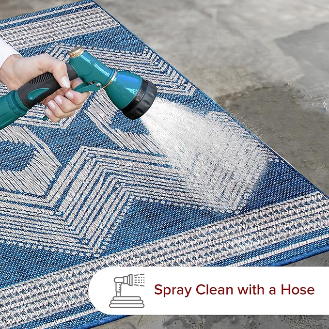 Nuloom Ranya Blue/Ivory, 3'6" x 5', Tribal Geometric, Soft and Cozy, High Traffic, Stain Resistant, Easy Clean, Durable Area Rug for Indoor/Outdoor Patio, Deck, Porch, Garden, Courtyard