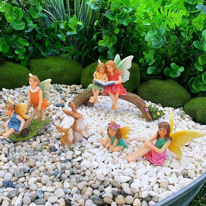 Mood Lab Fairy Garden Figurines - Fairy Statue Set (6 pcs) - Miniature Decorative Statues & Accessories - Outdoor & Indoor Garden Decor
