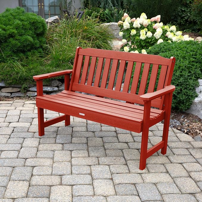 highwood Lehigh Garden Bench, 4 Feet, Rustic Red