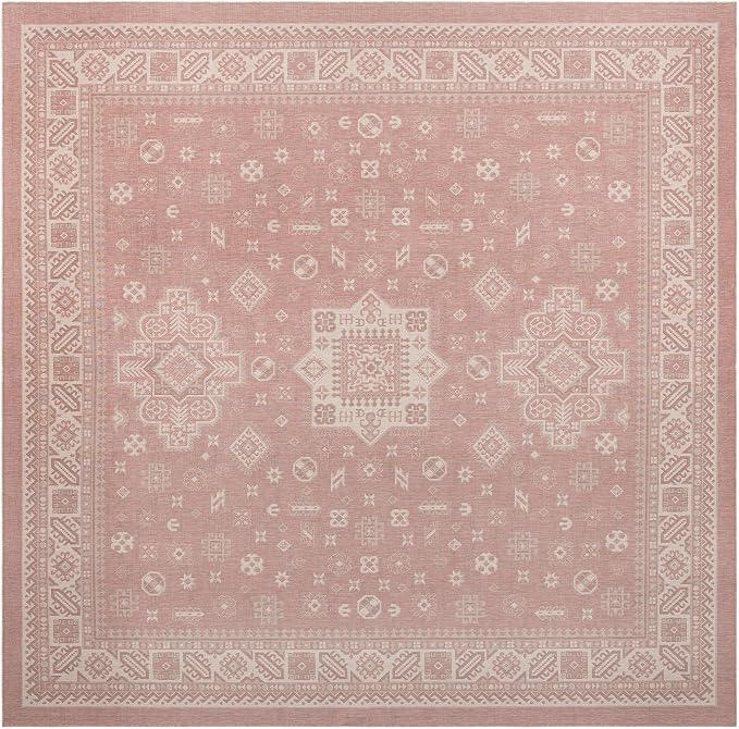 Unique Loom Outdoor Aztec Collection Area Rug - Chalca (13' Square, Pink/ Ivory)
