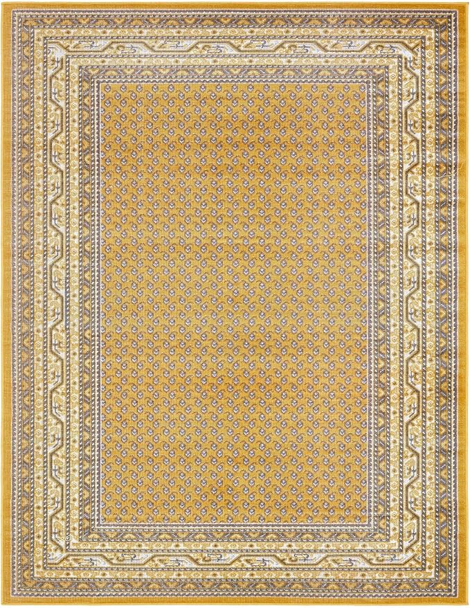 Unique Loom Williamsburg Collection Traditional Border with Dotted Center Area Rug, Rectangular 10' 0" x 13' 1", Yellow/Beige
