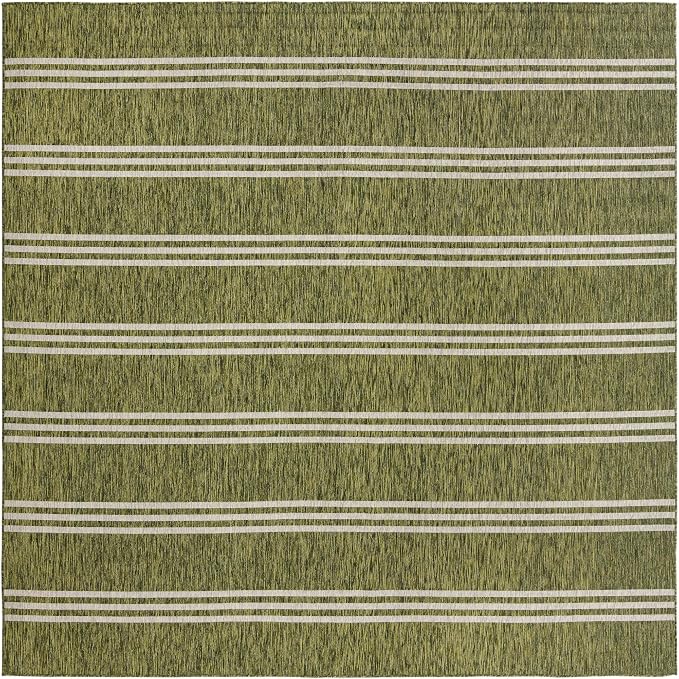 Unique Loom Jill Zarin Outdoor Collection Area Rug - Anguilla (10' 8'' Square, Green/ Ivory)