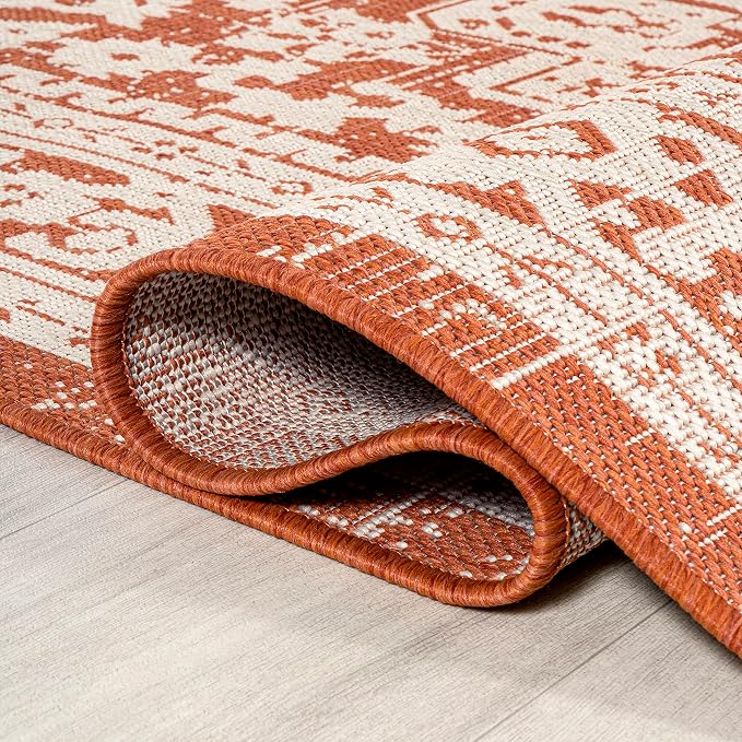 JONATHAN Y Medallion Weave Indoor Outdoor Area Rug 9X12 Orange/Cream, Sinjuri Textured for Backyard, Patio, Porch, Easy-Cleaning, High Traffic, Pet-Friendly, Non-Shedding (SMB101F-9)