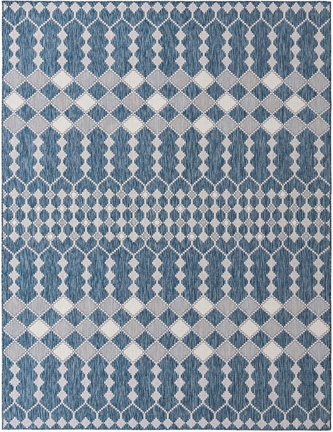 Unique Loom Outdoor Trellis Collection Area Rug - Traliccio (9' x 12' 2" Rectangle, Blue/ Ivory)