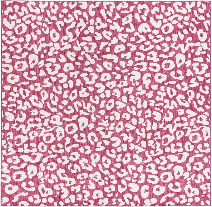 Unique Loom Outdoor Safari Collection Area Rug - Leopard (10' Square, Magenta/ Ivory)