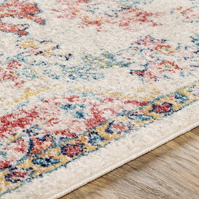 Livabliss Area Rugs - 8x10 Odelia Vintage Boho Red Off-White Blue Area Rug for Living Room Bedroom - Floral Medallion Stain Resistant Carpet for Kitchen, Nursery, Office (7'10" x 10')