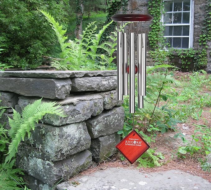 Woodstock Wind Chimes of Mars Chimes for Outside, 17" Silver Small Light Sound Wind Chime Décor for Outdoor Garden, Patio, Porch, Encore Collection