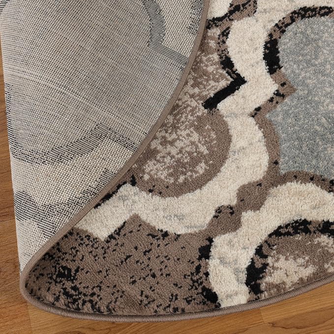 Superior Modern Indoor Area Rug, Non Slip Rug, 5' Round, Ivory | Geometric Design Floor Décor, Easy Care High Traffic Areas Living Dining Room, Bedroom, Office, Entryway, Viking Collection