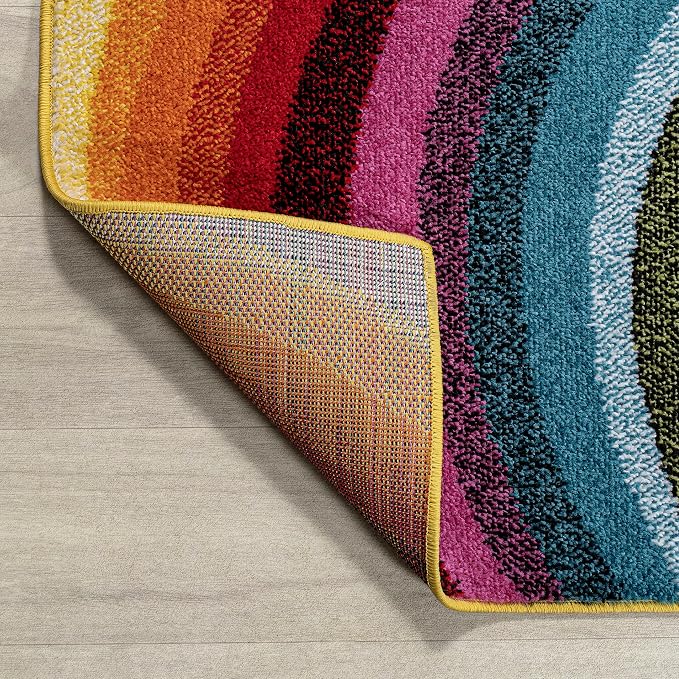JONATHAN Y Flow Abstract Swirl Indoor Area Rug 3x5, Red/Yellow/Blue, Modern, Coastal, Easy-Cleaning for Living Room, Bedroom, Kitchen, Pet Friendly, Non-Shedding (DZC100A-3)