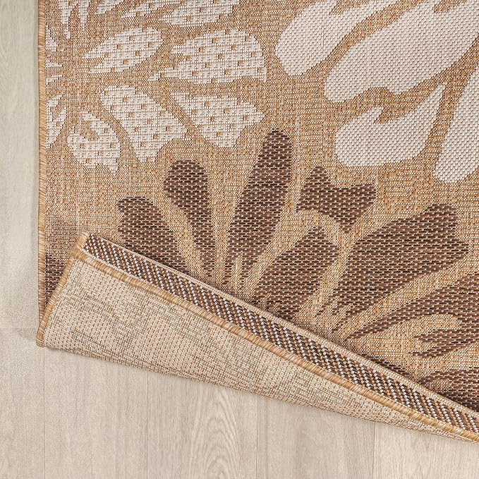 JONATHAN Y Floral Textured Weave Indoor Outdoor Area Rug 5X8 Brown/Cream, Zinnia Modern for Backyard, Patio, Porch, Easy-Cleaning, High Traffic, Pet-Friendly, Non-Shedding (SMB110I-5)