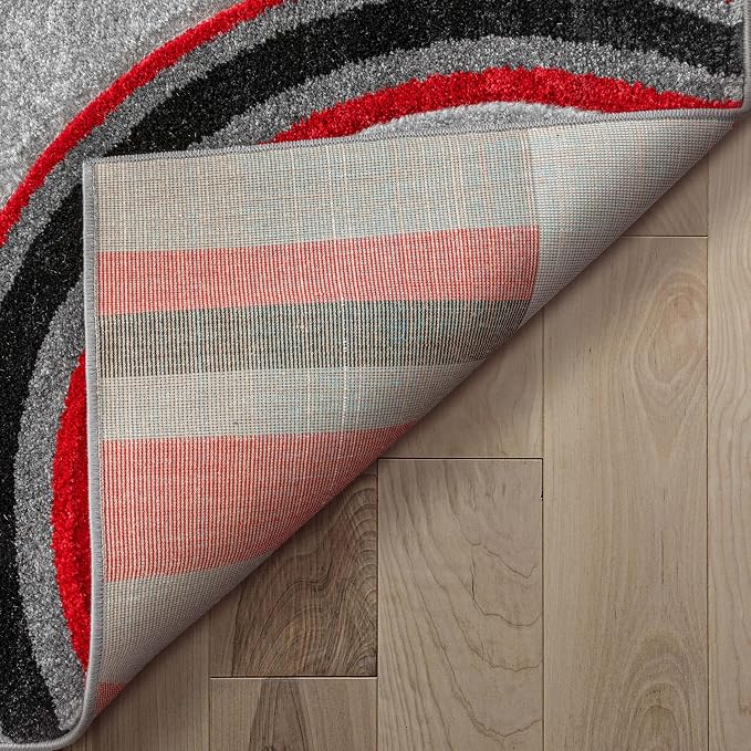 Well Woven Ruby Echo Shapes & Circles Geometric Red and Grey 3 by 5 Rug - Hand Carved Circle Pattern, Modern Contemporary Accent Carpet, Soft Durable Decorative Floor Mat, Stain Resistant Easy Care