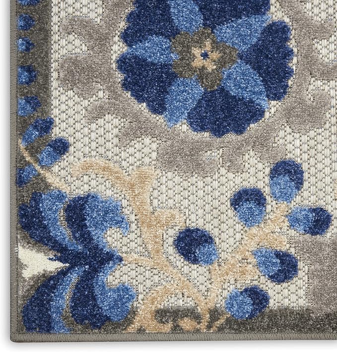 Nourison Home Aloha Natural Blue 2' x 6' Area Rug - Easy Clean, Non Shedding, Bed Room, Living Room, Dining Room, Kitchen (6' Runner)