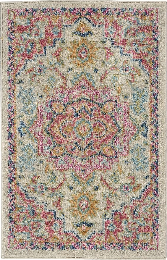 Nourison Home Passion Ivory Pink 1'10" x 2'10" Area Rug - Easy Clean, Non Shedding, Bed Room, Living Room, Dining Room, Kitchen (2' x 3')