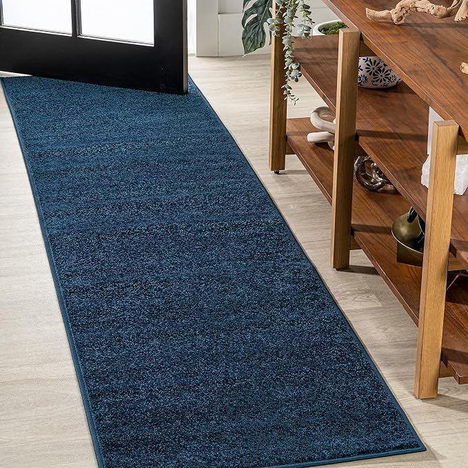JONATHAN Y Haze Solid Low-Pile Navy Runner Rug 2x10, Coastal,Bohemian,Minimalist,Classic, Easy-Cleaning for Living Room,Bedroom,Kitchen,Pet Friendly,Non-Shedding (SEU100C-210)