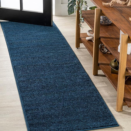 JONATHAN Y Haze Solid Low-Pile Navy Runner Rug 2x10, Coastal,Bohemian,Minimalist,Classic, Easy-Cleaning for Living Room,Bedroom,Kitchen,Pet Friendly,Non-Shedding (SEU100C-210)