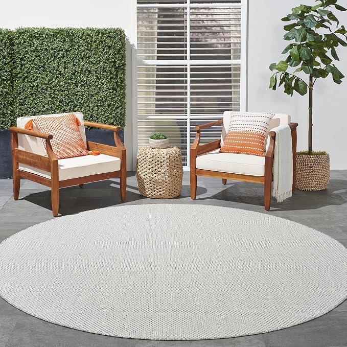 Nourison Home Courtyard Ivory Silver 10' x Round Area Rug - Easy Clean, Non Shedding, Bed Room, Living Room, Dining Room, Kitchen (10' x Round)