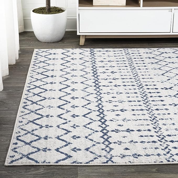 JONATHAN Y Boho Vintage Diamond Cream/Navy Indoor Area Rug 9X12 ft, Moroccan Hype for Living Room, Bedroom, Kitchen, Office, Easy-Cleaning, High Traffic, Pet-Friendly, Non-Shedding (MOH101F-9)