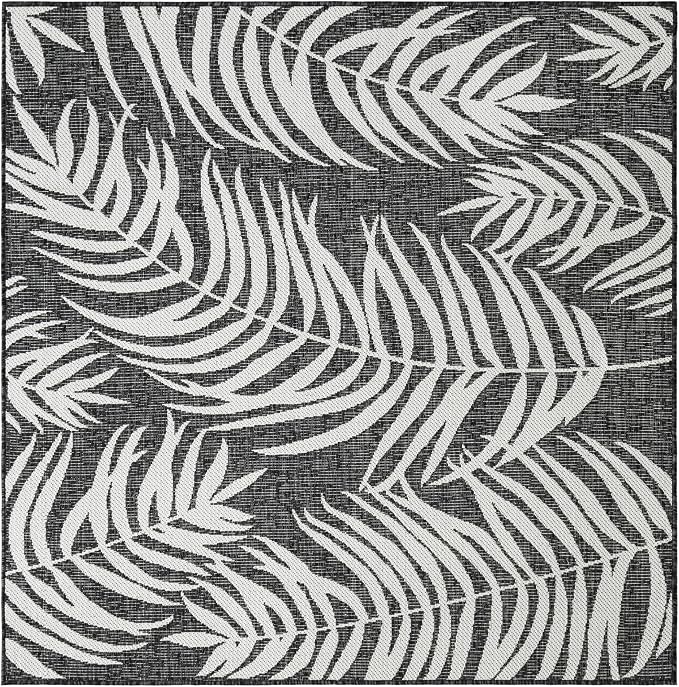 Unique Loom Outdoor Botanical Collection Area Rug - Palm (5' 3" Square Charcoal/Ivory)