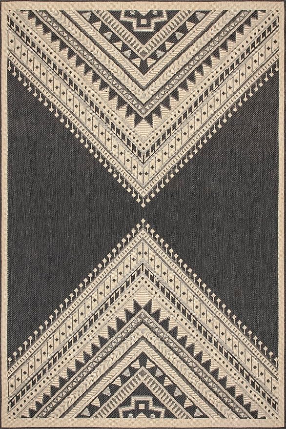 Nuloom Outdoor Performance Collection Landry Charcoal/Ivory, 8' x 10', Soft, High Traffic, Stain Resistant, Easy Clean, Durable Area Rug for Indoor/Outdoor Patio, Deck, Porch, Garden, Courtyard