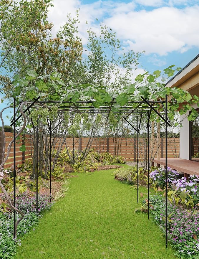 Patikuin Heavy-Duty Flat Top Garden Trellis for Climbing Plants, 80" Square Dome-Style Grape Growing Frame, Plastic Garden Arch for Weddings, Parties & Lawn Decor