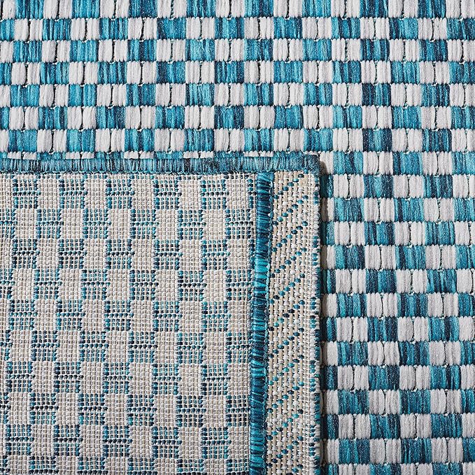 SAFAVIEH Courtyard Collection CY8653 Indoor/ Outside Easy scrubbing Patio Backyard Mudroom Runner-Mat, 2' 3' x 18' Turquoise / Light Grey