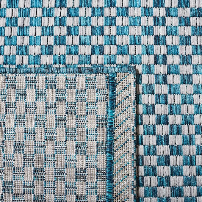 SAFAVIEH Courtyard Collection CY8653 Indoor/ Outside Easy scrubbing Patio Backyard Mudroom Runner-Mat, 2' 3' x 18' Turquoise / Light Grey