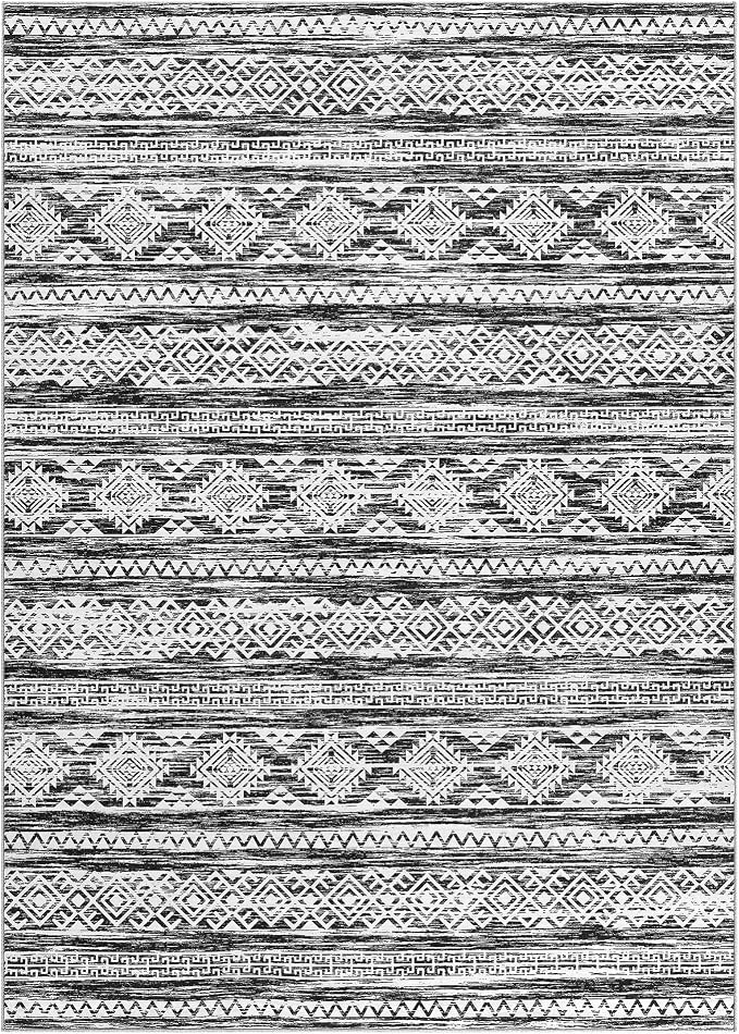 Tortania Area Rug Living Room Rugs - 9x12 Washable Large Soft Neutral Boho Moroccan Bohemian Farmhouse Rug Indoor Floor Carpet for Bedroom Under Dining Table Home Office Decor - Black White