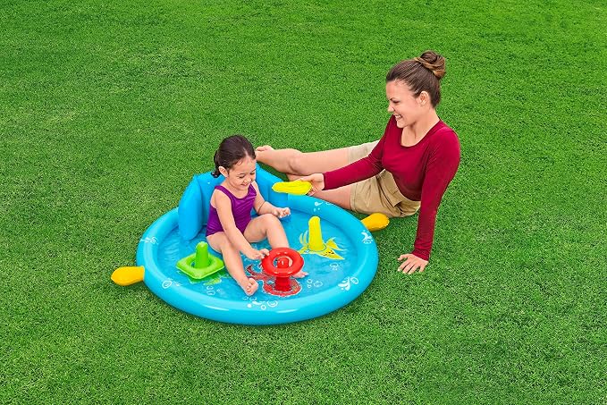 Bestway Seashapes Splash Pad | Baby Sensory Water Pool, with Backrest, Sunshade and Games, 6 Months +