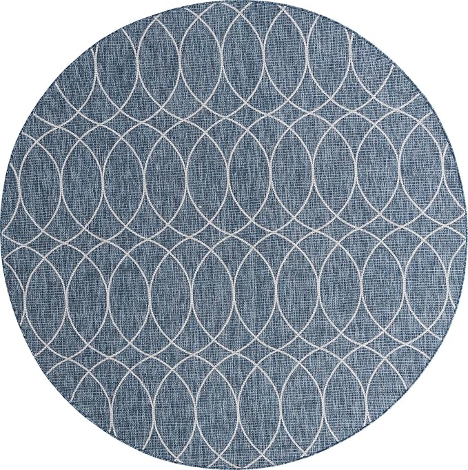 Unique Loom Outdoor Trellis Collection Area Rug - Gitter (10' Round, Blue/ Ivory)