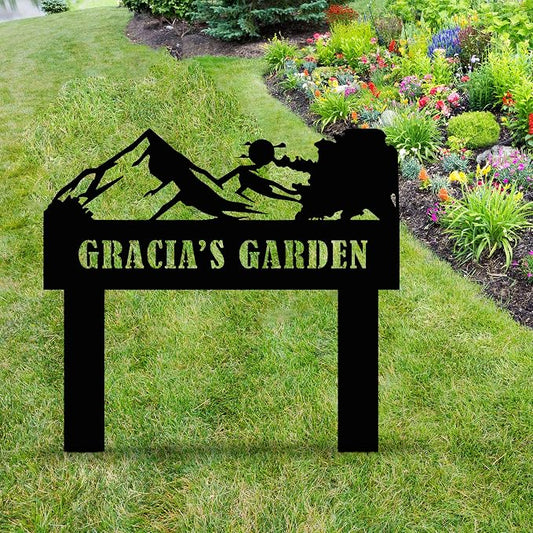 Personalized Garden Sign with Stake, Custom Mountain and Sun Metal Sign for Outdoor, Customized Large Metal Yard Decor, Lawn Art, Farmhouse Decor, Housewarming Gift