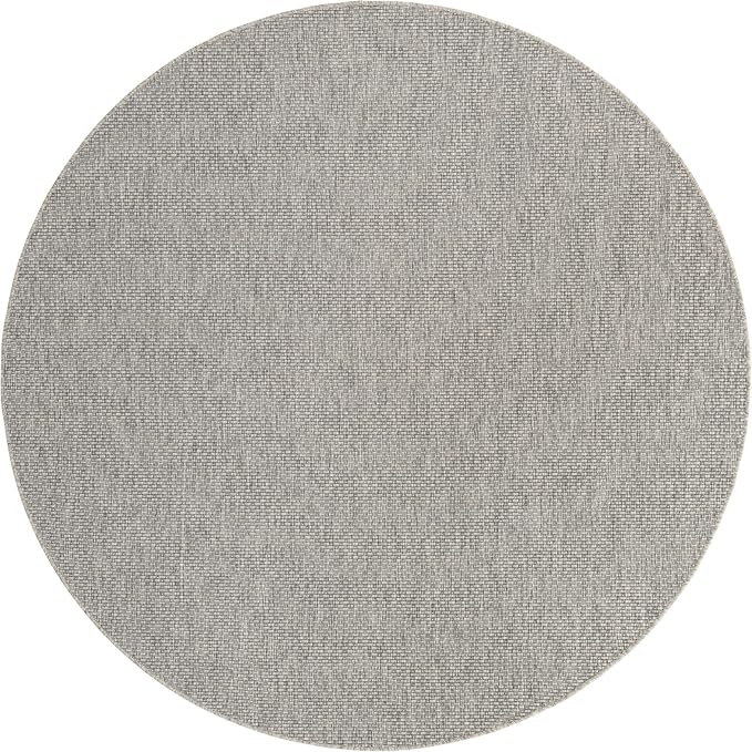 Unique Loom Collection Casual Transitional Solid Heathered Indoor/Outdoor Flatweave Area Rug (8' Round, Light Gray/Ivory)