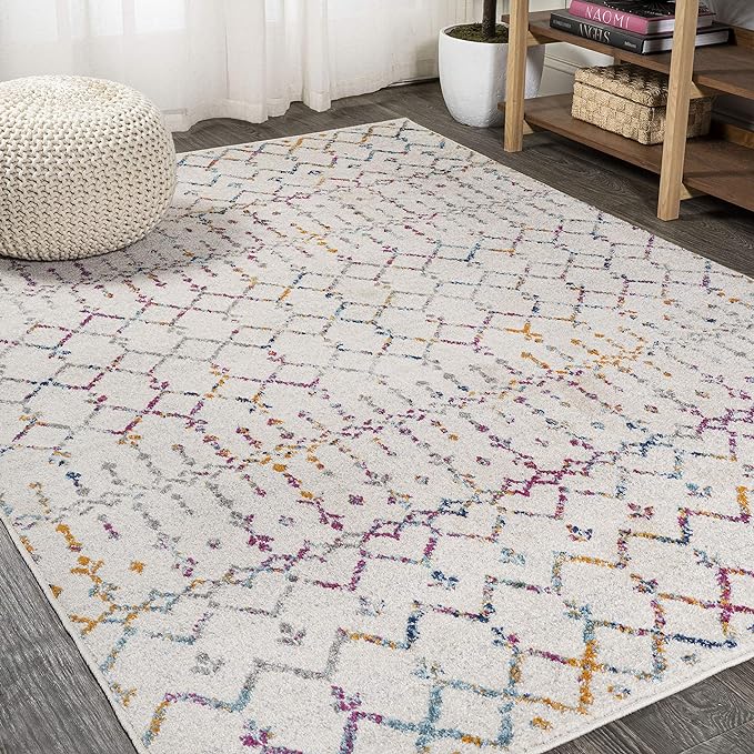 JONATHAN Y Boho Vintage Diamond Ivory/Multi Indoor Area Rug 8X10 ft, Moroccan Hype for Living Room, Bedroom, Kitchen, Office, Easy-Cleaning, High Traffic, Pet-Friendly, Non-Shedding (MOH101E-8)