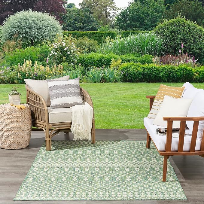 Nourison Home Positano Blue Green 7' x 10' Area Rug - Easy Clean, Non Shedding, Bed Room, Living Room, Dining Room, Kitchen (7' x 10')