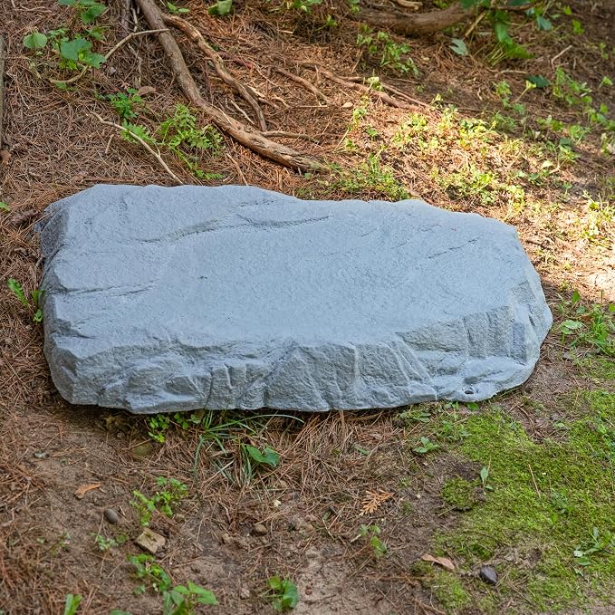 Sunnydaze 3.5” H Flat Faux Landscape Rock Cover - Lightweight Polyresin Fake Rock Well Pump Cover for Outside – Realistic Natural Texture – Gray - Set of 2