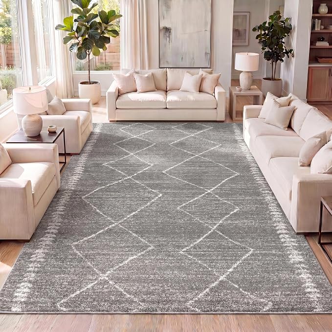JONATHAN Y Zaina Moroccan Beni Souk Gray/Cream Indoor Area Rug, 5x8, Contemporary, Modern, Easy-Cleaning for Living Room, Bedroom, Kitchen, Pet Friendly, Non-Shedding (MOH203C-5)