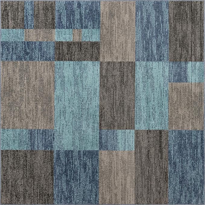 Unique Loom Autumn Collection Area Rug - Providence (7' 10" Square, Blue Gray/ Light Brown)