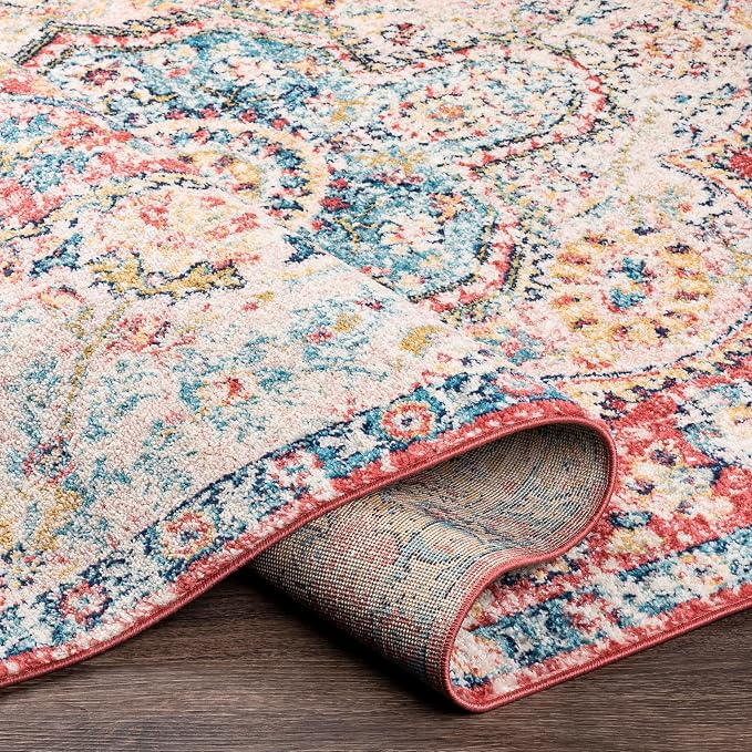 Livabliss Area Rugs - 8x10 Romaine Vintage Boho Rose Navy Sky Blue Area Rug for Living Room Bedroom - Floral Medallion Stain Resistant Carpet for Kitchen, Nursery, Office (7'10" x 10'3")