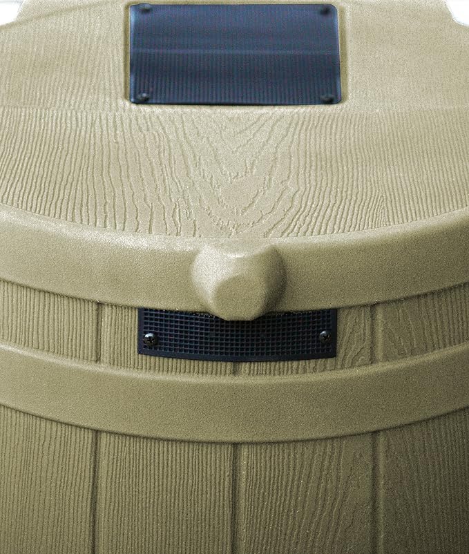 Good Ideas Rain Wizard 50 Gallon Plastic Outdoor Home Rain Barrel Water Storage Collector with Brass Spigot and Flat Back Design, Khaki