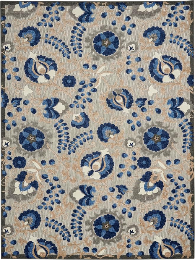Nourison Home Aloha Natural Blue 7'10" x 10'6" Area Rug - Easy Clean, Non Shedding, Bed Room, Living Room, Dining Room, Kitchen (8' x 11')