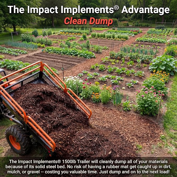 Impact IMPLEMENTS® 1500lb ATV/UTV/Tractor Trailer with Solid Steel Floor, Aggressive Tires, & Pivoting Tongue. Great for Agricultural Use & Land Management. Designed in Trademarked in The USA!