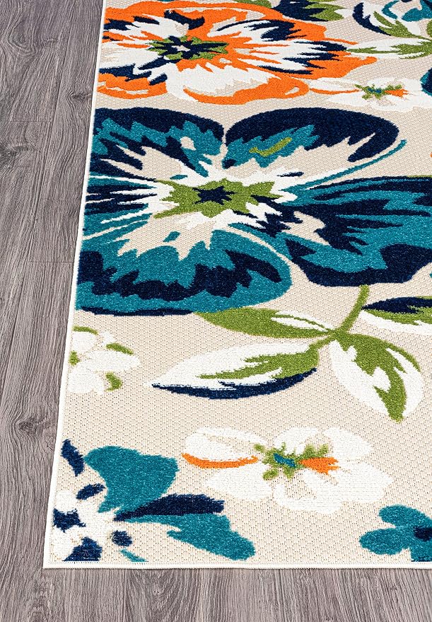 Rugshop Multi Bergamo Floral Indoor/Outdoor Area Rug Machine Washable for Patio, Deck Backyard and Living Room, 5' x 7'