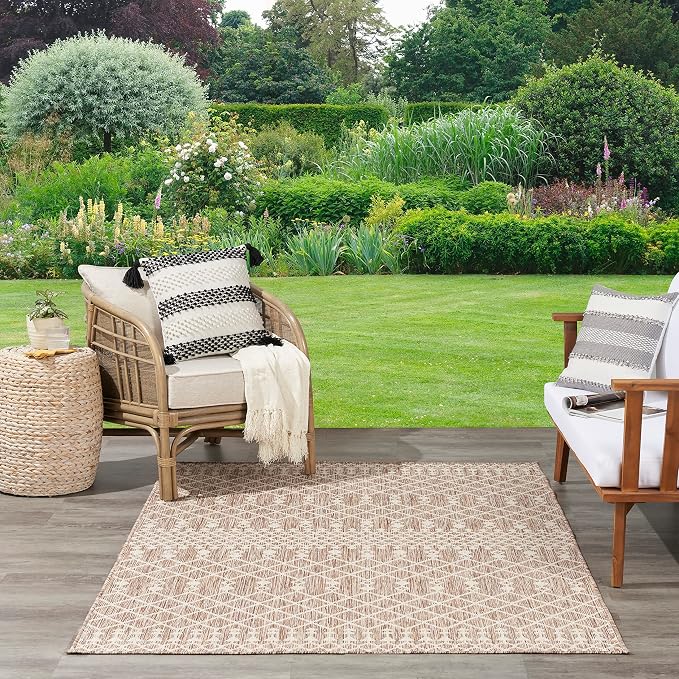 Nourison Home Positano Beige 7' x 10' Area Rug - Easy Clean, Non Shedding, Bed Room, Living Room, Dining Room, Kitchen (7' x 10')