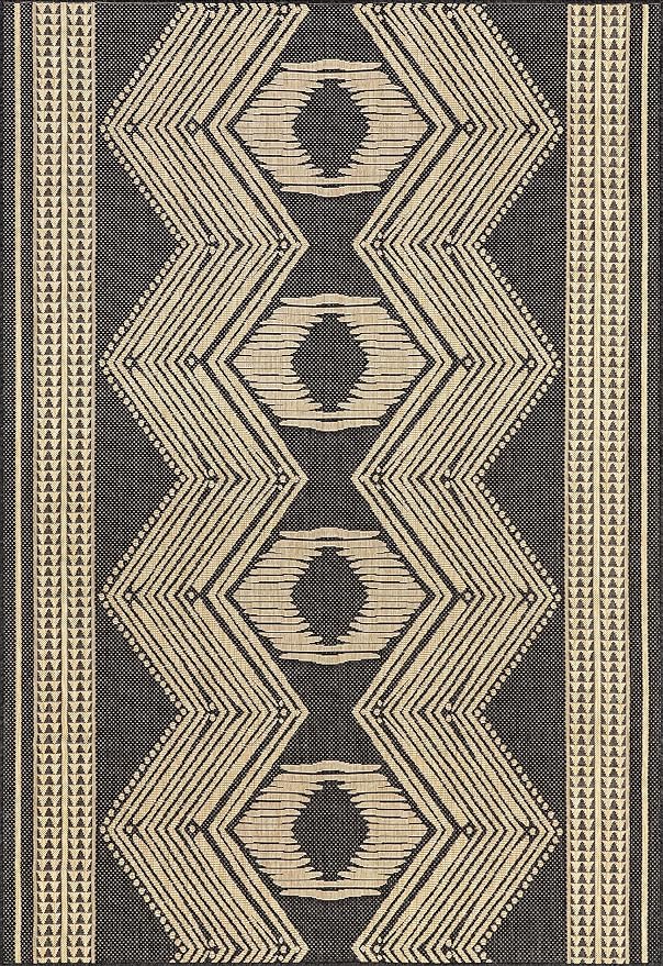 Nuloom Ranya Dark Grey/Ivory, 6'7" x 9', Tribal Geometric, Soft and Cozy, High Traffic, Stain Resistant, Easy Clean, Durable Area Rug for Indoor/Outdoor Patio, Deck, Porch, Garden, Courtyard