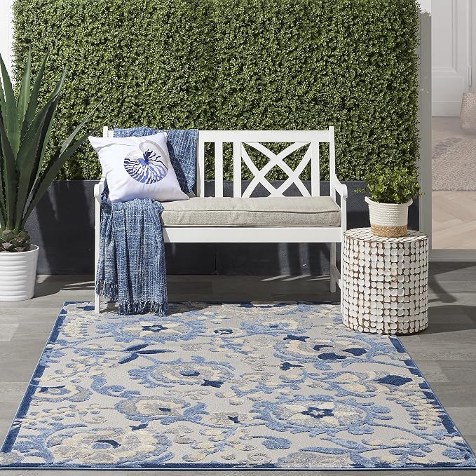 Nourison Home Aloha Blue Grey 3'6" x 5'6" Area Rug - Easy Clean, Non Shedding, Bed Room, Living Room, Dining Room, Kitchen (4' x 6')